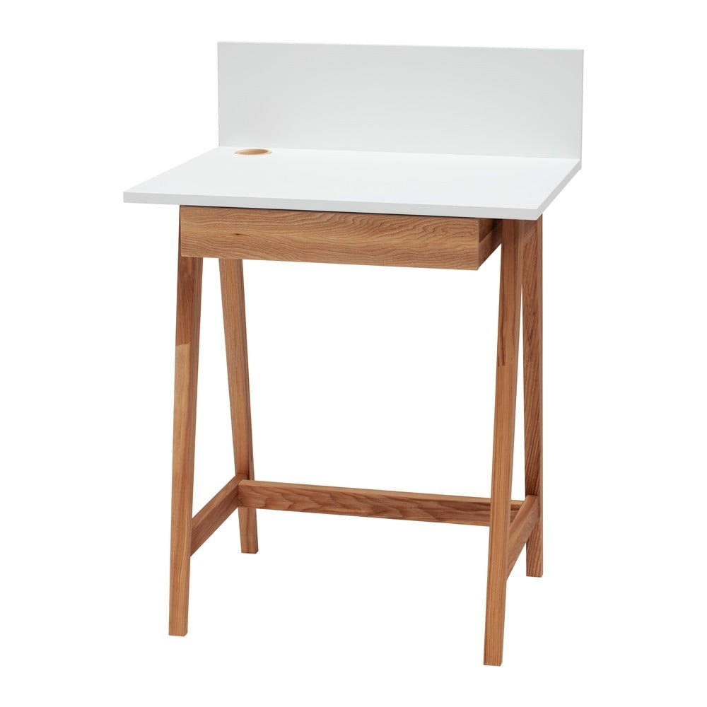 Bílý psací stůl s podnožím z jasanového dřeva Ragaba Luka Oak