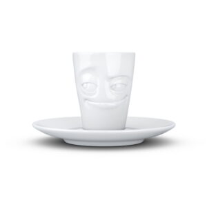Bílý usměvavý porcelánový hrneček na espresso s podšálkem 58products