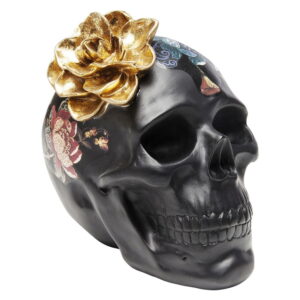 Černá dekorativní soška Kare Design Flower Skull