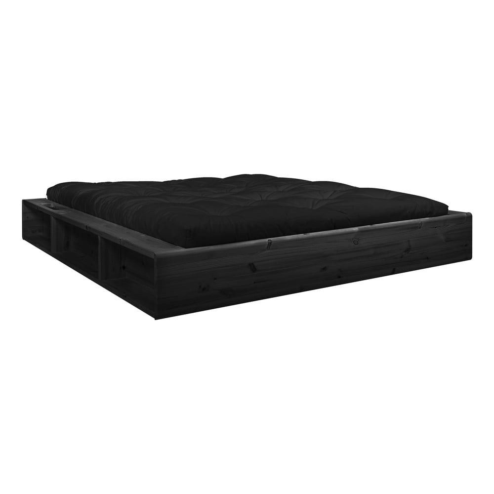 Černá dvoulůžková postel z masivního dřeva s černým futonem Comfort Karup Design Ziggy