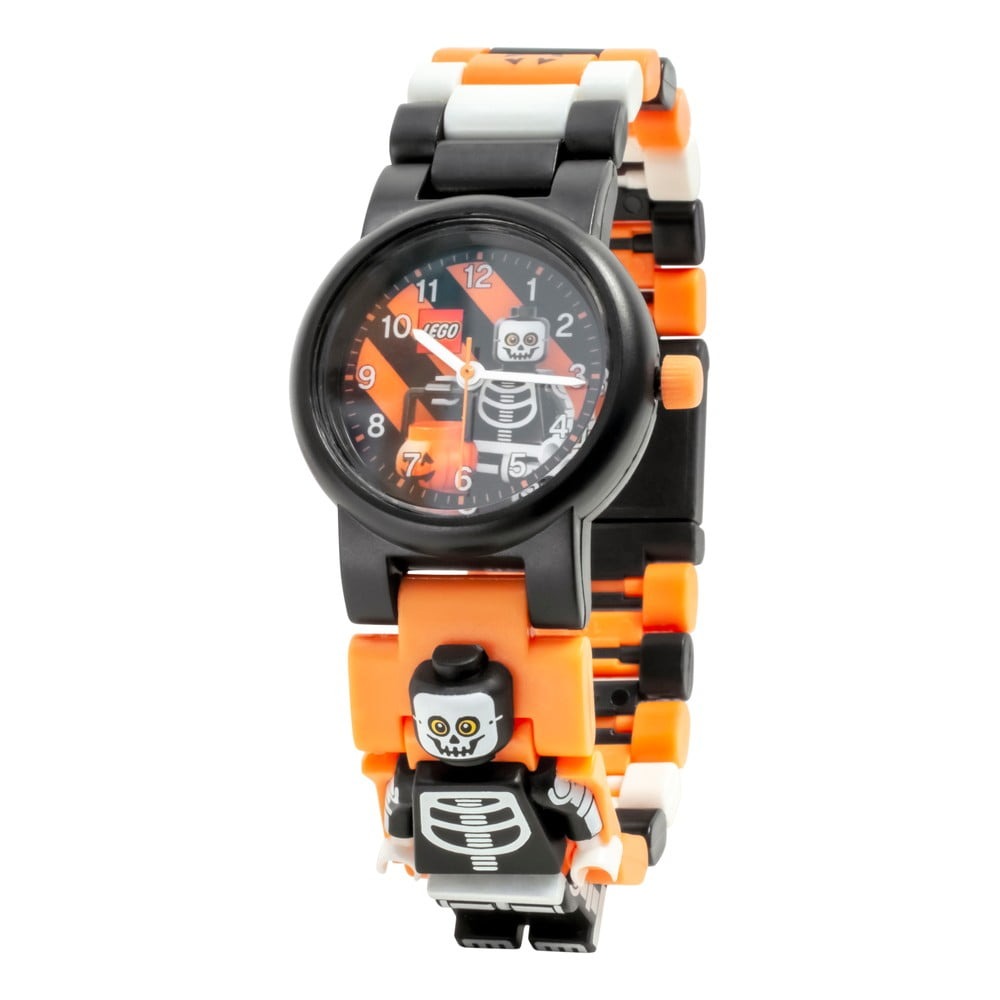 Černé náramkové hodinky se skládacím řemínkem a minifigurkou LEGO® Skeleton