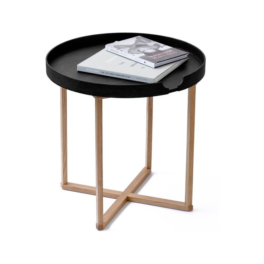 Černý odkládací stolek z dubového dřeva s odnímatelnou deskou Wireworks Damieh