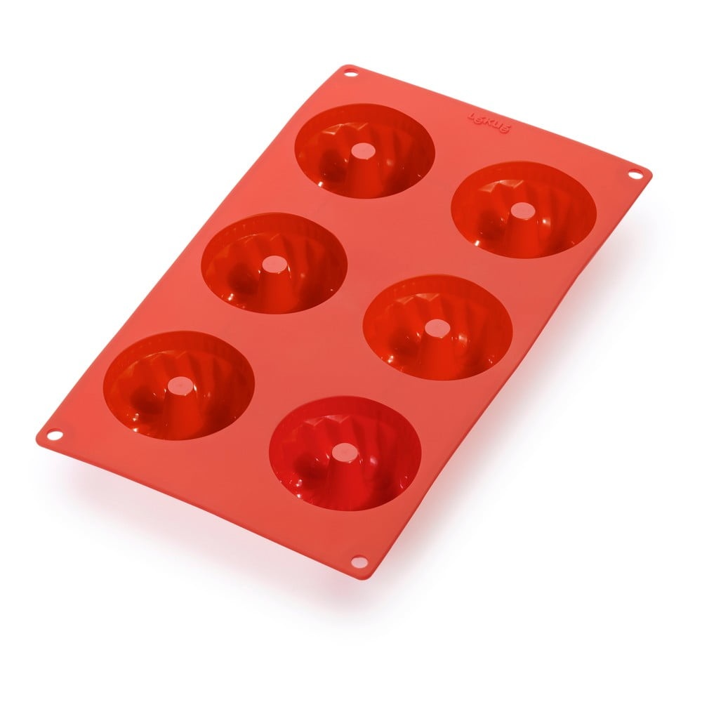 Červená silikonová forma na 6 mini bábovek Lékué
