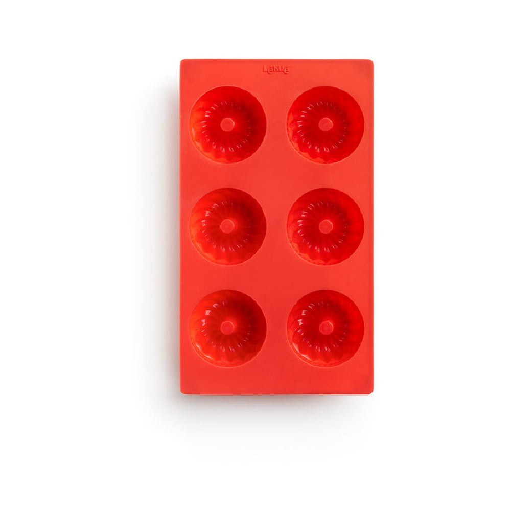 Červená silikonová forma na mini bábovky Lékué