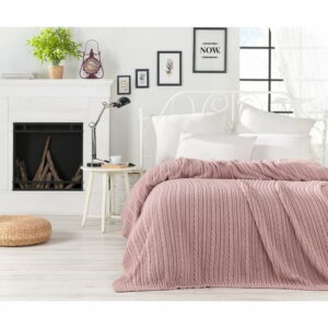 Pudrově růžový přehoz přes postel s příměsí bavlny Homemania Decor Camila