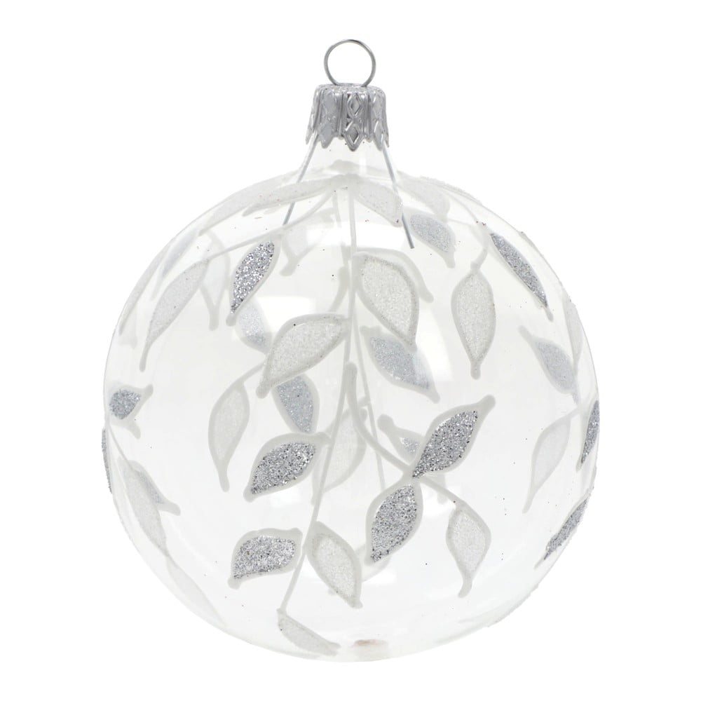 Sada 3 skleněných vánočních ozdob v bílo-stříbrné barvě Ego Dekor