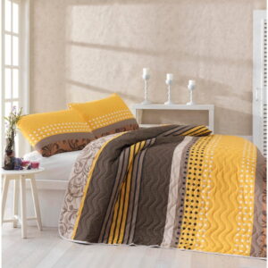 Set přehozu přes postel a povlaku na polštář s příměsí bavlny Miranda Yellow