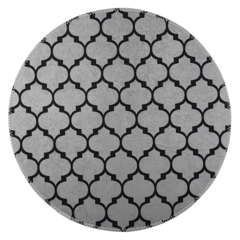 Tmavě šedý pratelný kulatý koberec ø 120 cm – Vitaus