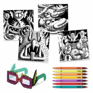 Výtvarný set s 7 kaligrafickými fixy a 3D brýlemi Djeco Příšerky