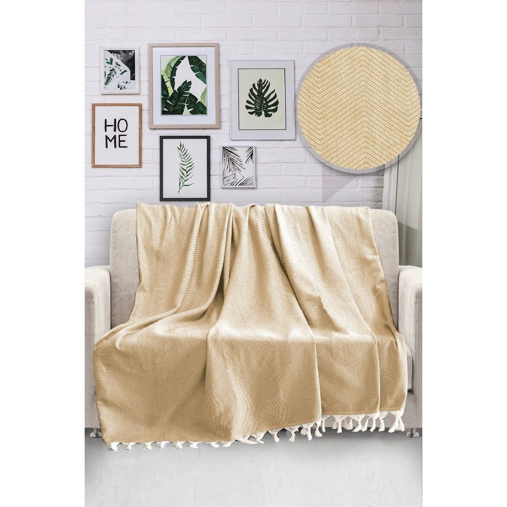Hořčicově žlutý bavlněný přehoz přes postel Viaden HN