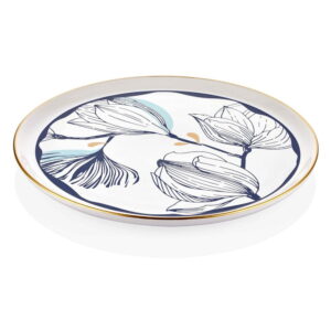Bílý porcelánový servírovací talíř s modrými květy Mia Bleu